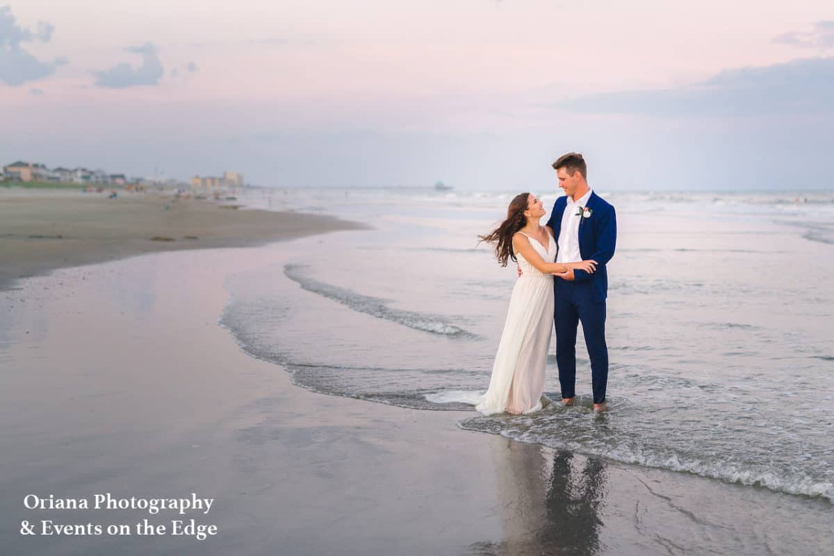 Couple in Water after Wedding on Folly Beach