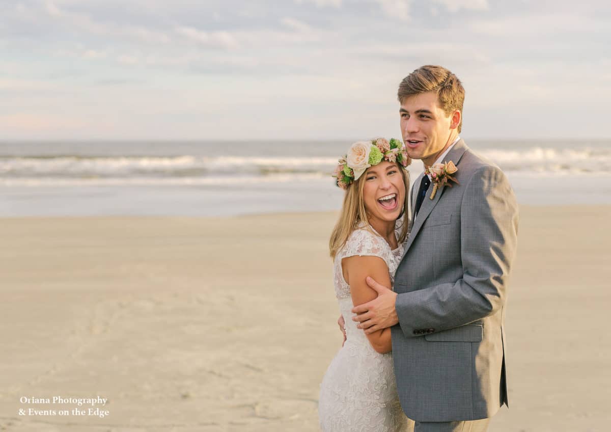 Couple after wedding on Folly Beach
