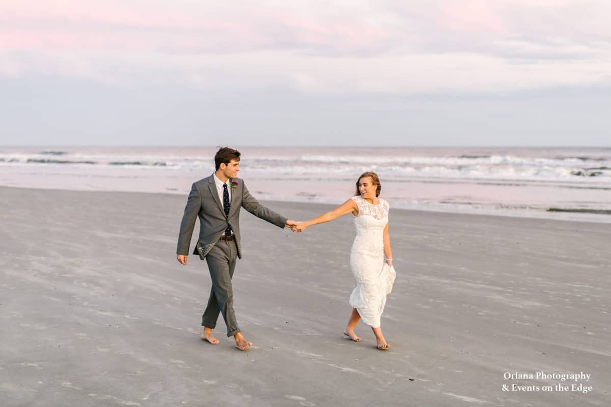 Couple on beach after wedding