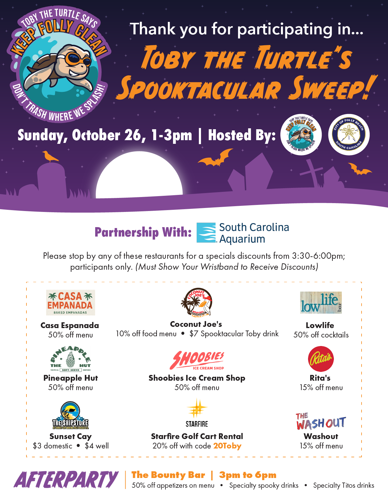 Toby's Spooktacular Beach Sweep Participating Restaurants
